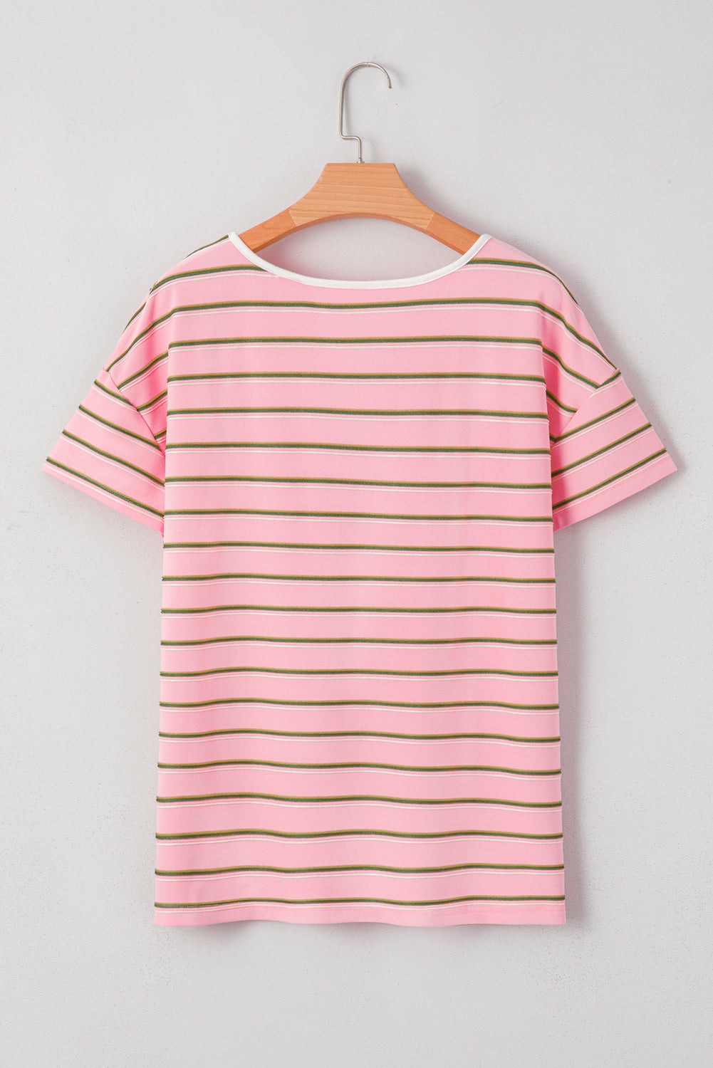 Pink Stripe V-Neck Slim Fit Casual T-Shirt eAura