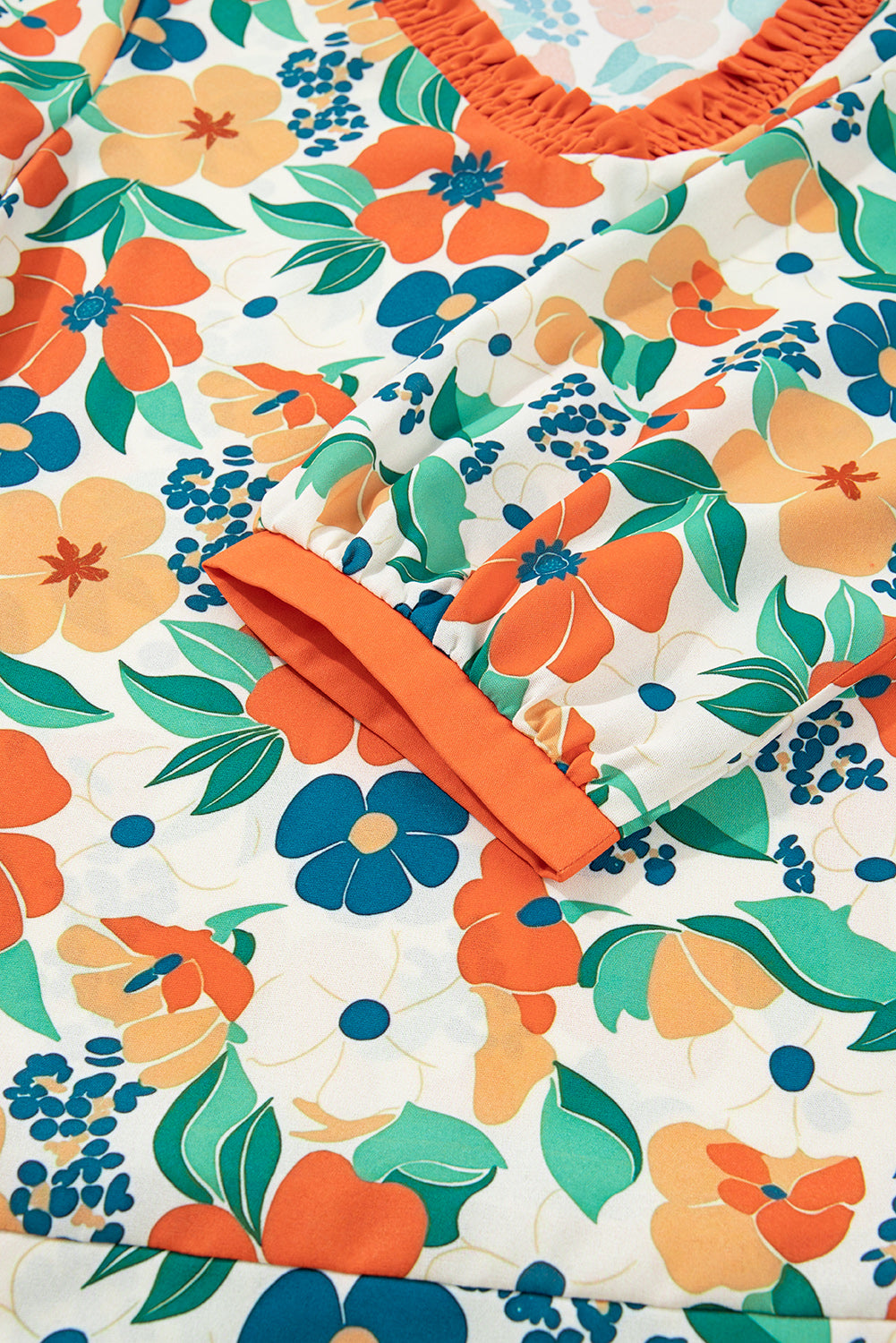 V-Neck Floral Print Sleeve Blouse - eAura