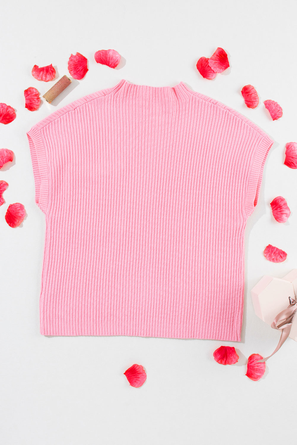 Black Patch Pocket Ribbed Knit Short Sleeve Sweater eAura