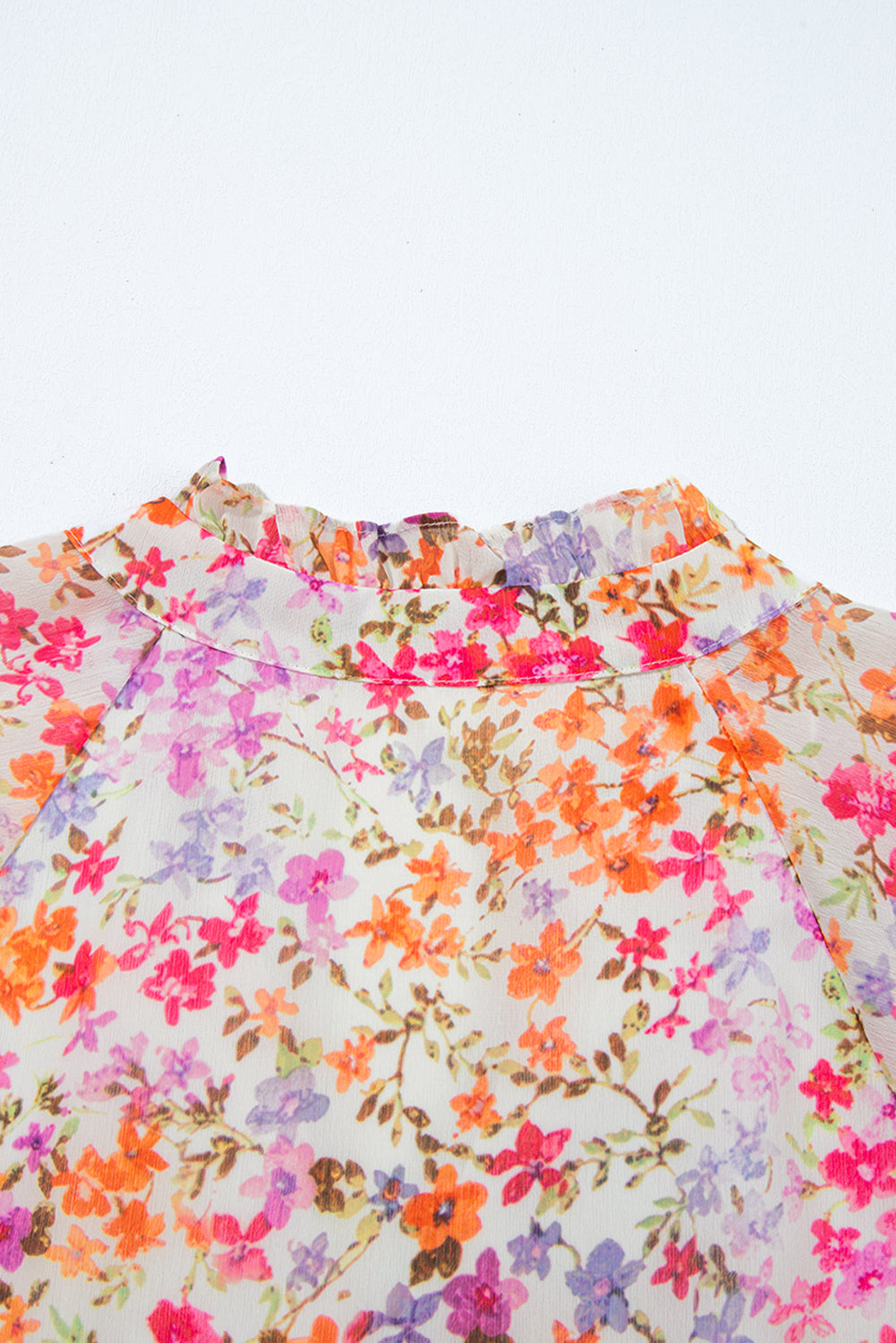 Red Floral Puff Sleeve V-Neck Tiered Mini Dress eAura