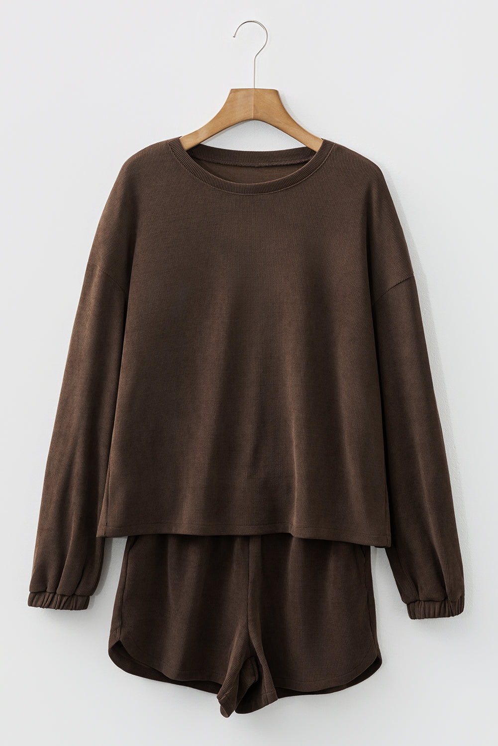 Textured Drop Shoulder Pullover Drawstring Shorts Co-ord Set - eAura