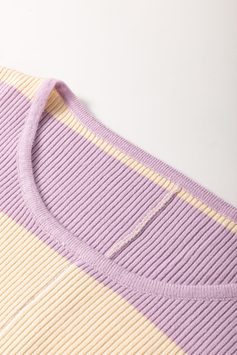 Purple Stripe Borderline Rib Knit Cuffed Dolman Sleeve Sweater eAura
