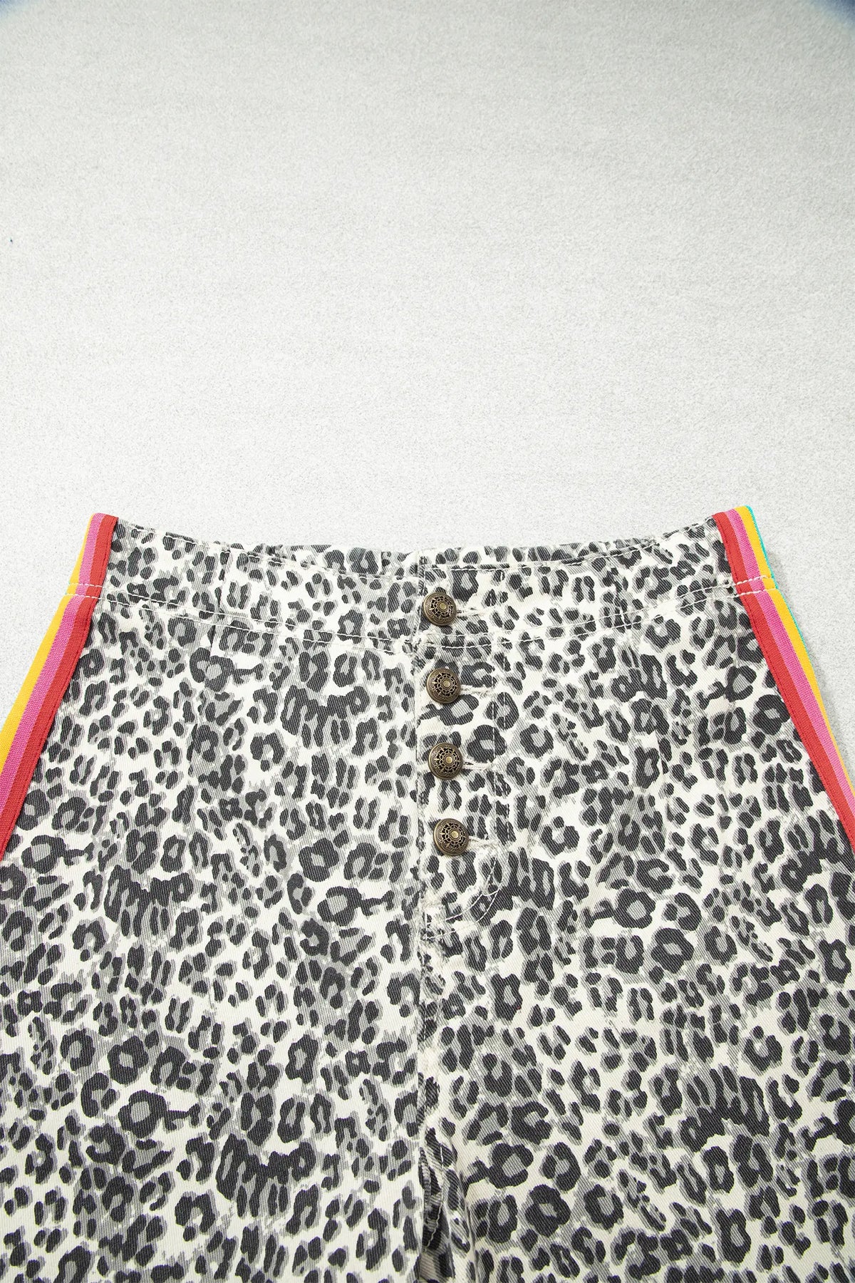 Leopard Print Rainbow Striped Detail Buttoned Loose Jogger Jeans – Brown