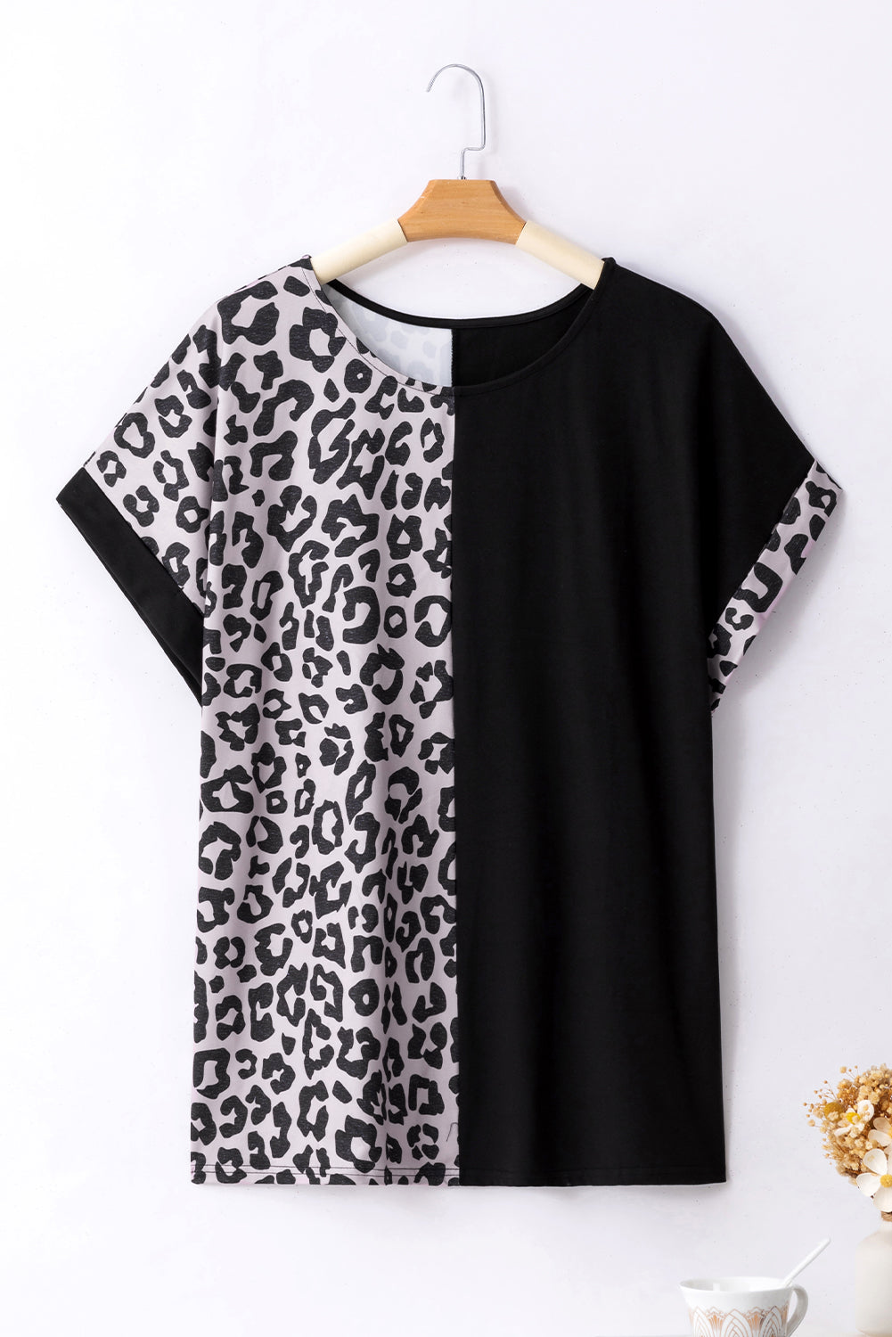 Black Half Leopard Patchwork Plus Size T-shirt BB Fashion Outlet