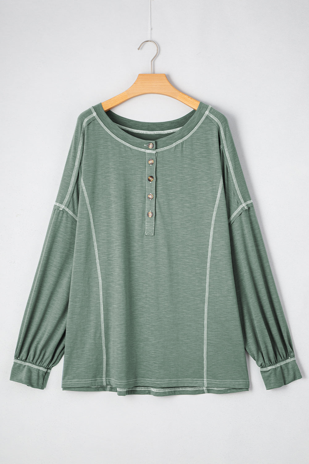 Seagrass Plus Size Exposed Seam Drop Shoulder Henley Top BB Fashion Outlet