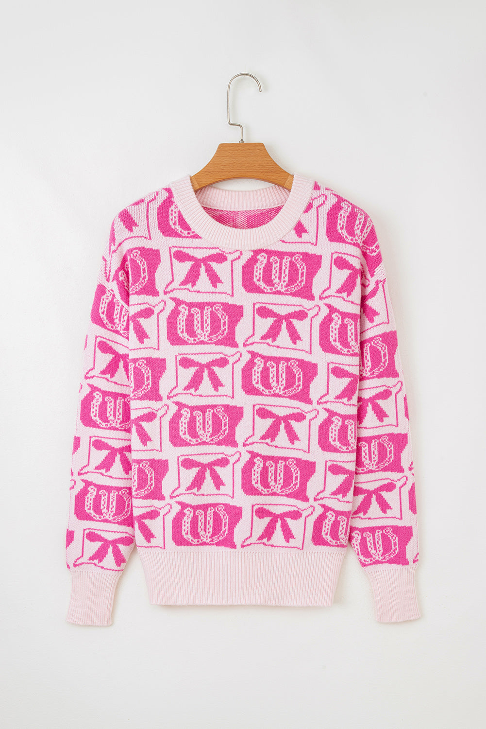 Bows & Horseshoes Pattern Western Fashion Print Sweater - eAura