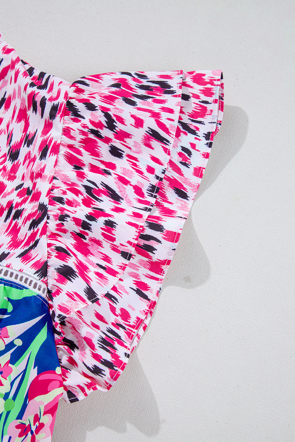 Pink Floral Mixed Print Ruffle Cap Sleeve Blouse eAura