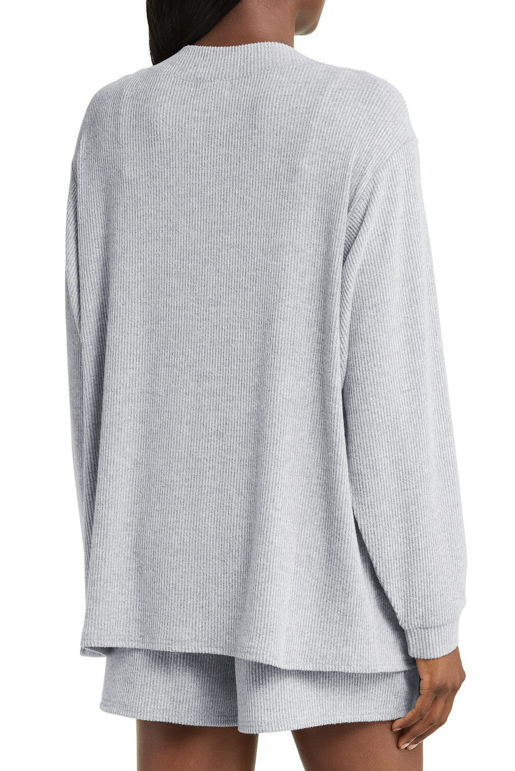 Light Grey 3 Pieces Rib Crop Camisole Matching Shorts Lounge Set with Cardigan eAura