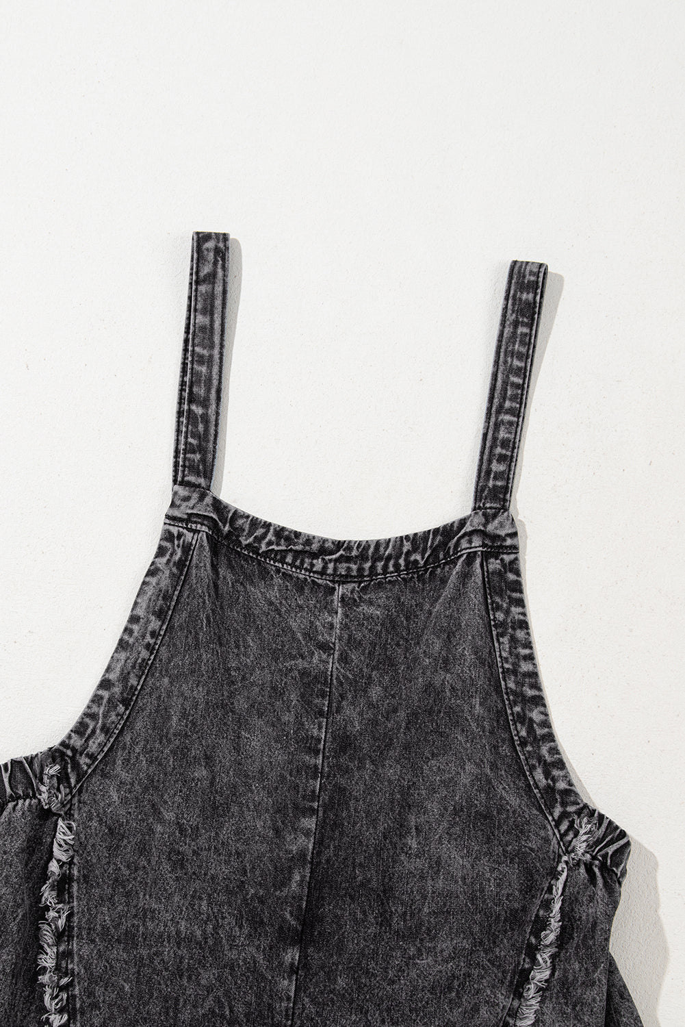 Dark Grey Light Wash Frayed Exposed Seam Wide Leg Denim Overall eAura
