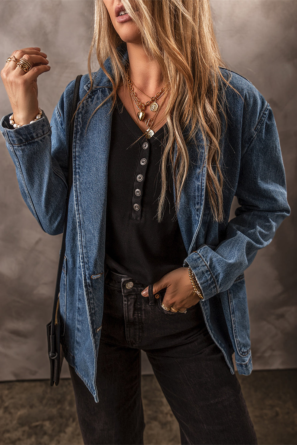 Sail Blue Side Pockets Lapel Collar Denim Jacket Beagle Boutique Fashion Outlet