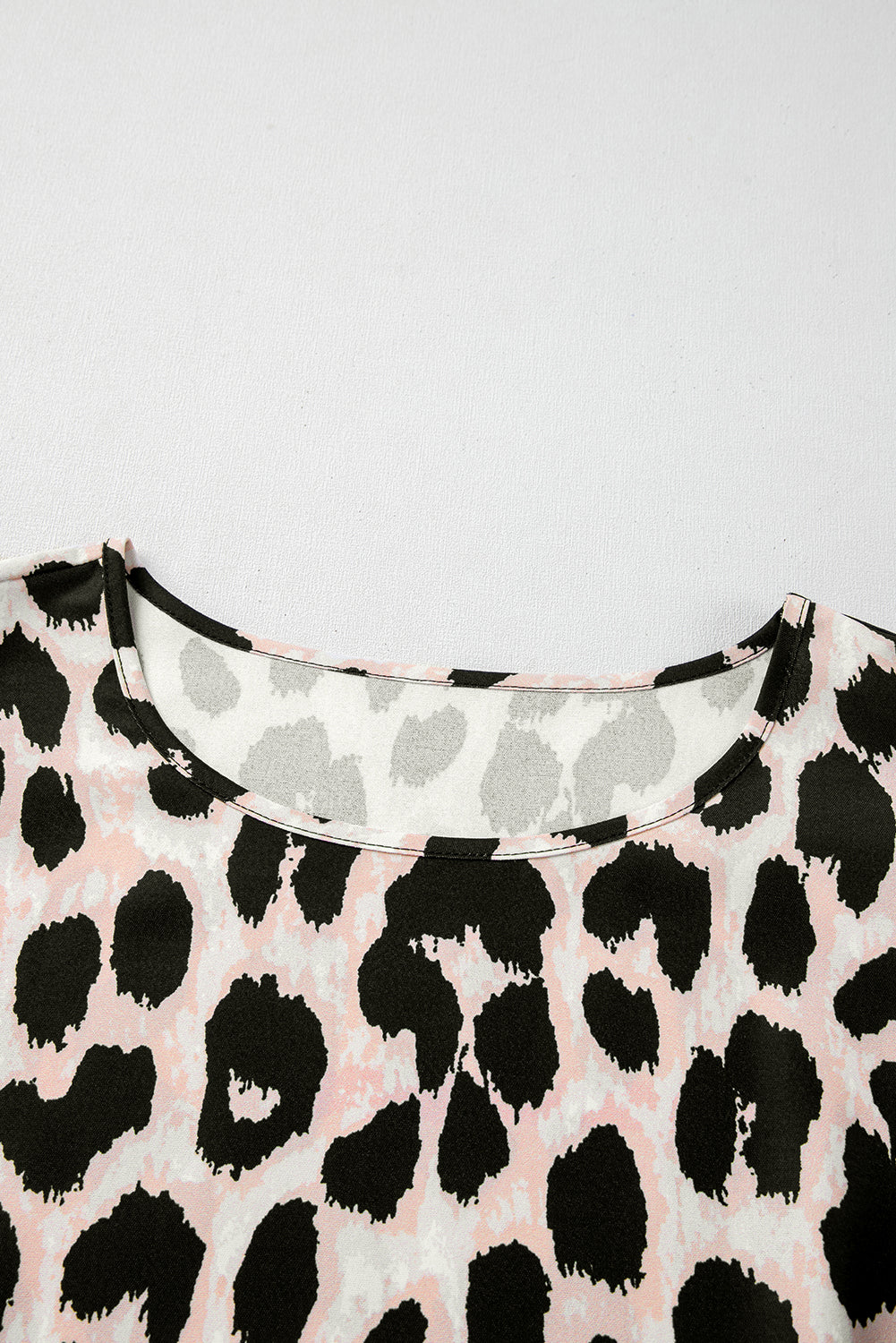 Khaki Leopard Print Layered Ruffled Short Sleeve Blouse eAura
