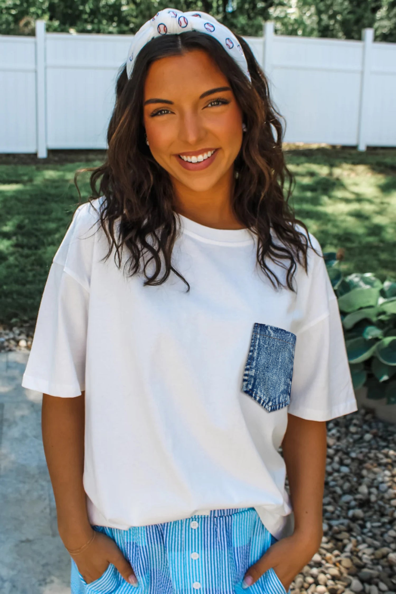 Colour Block Chest Pocket Patched Casual Short Sleeve Top