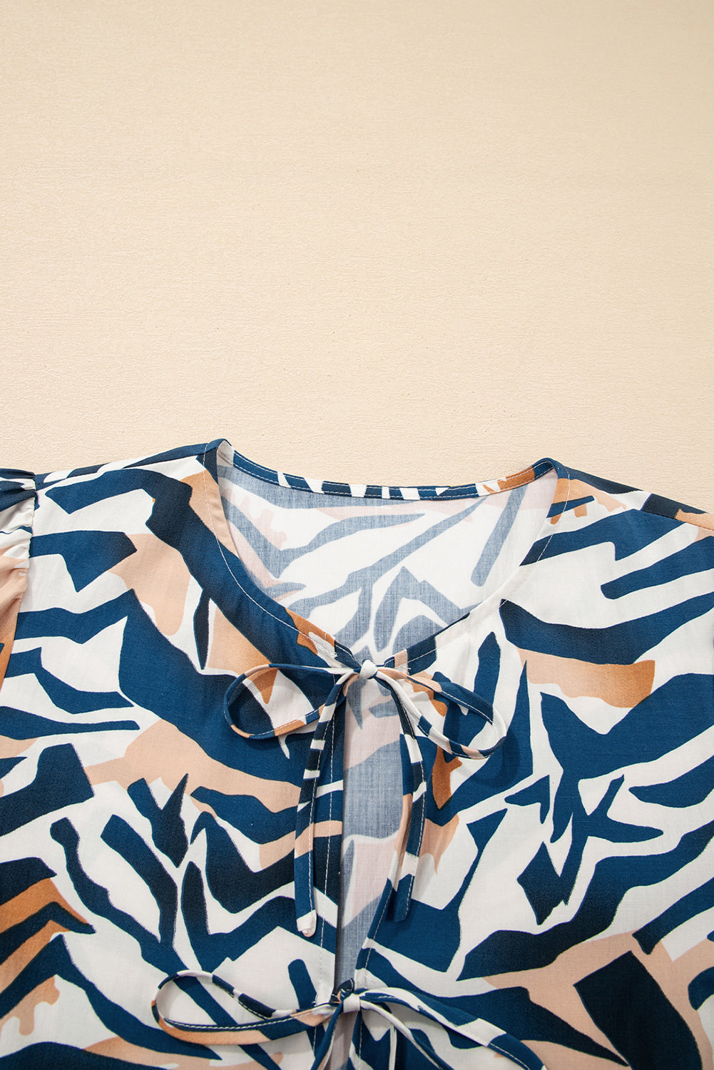 Zebra Print Tied Front Puff Sleeve Top - eAura