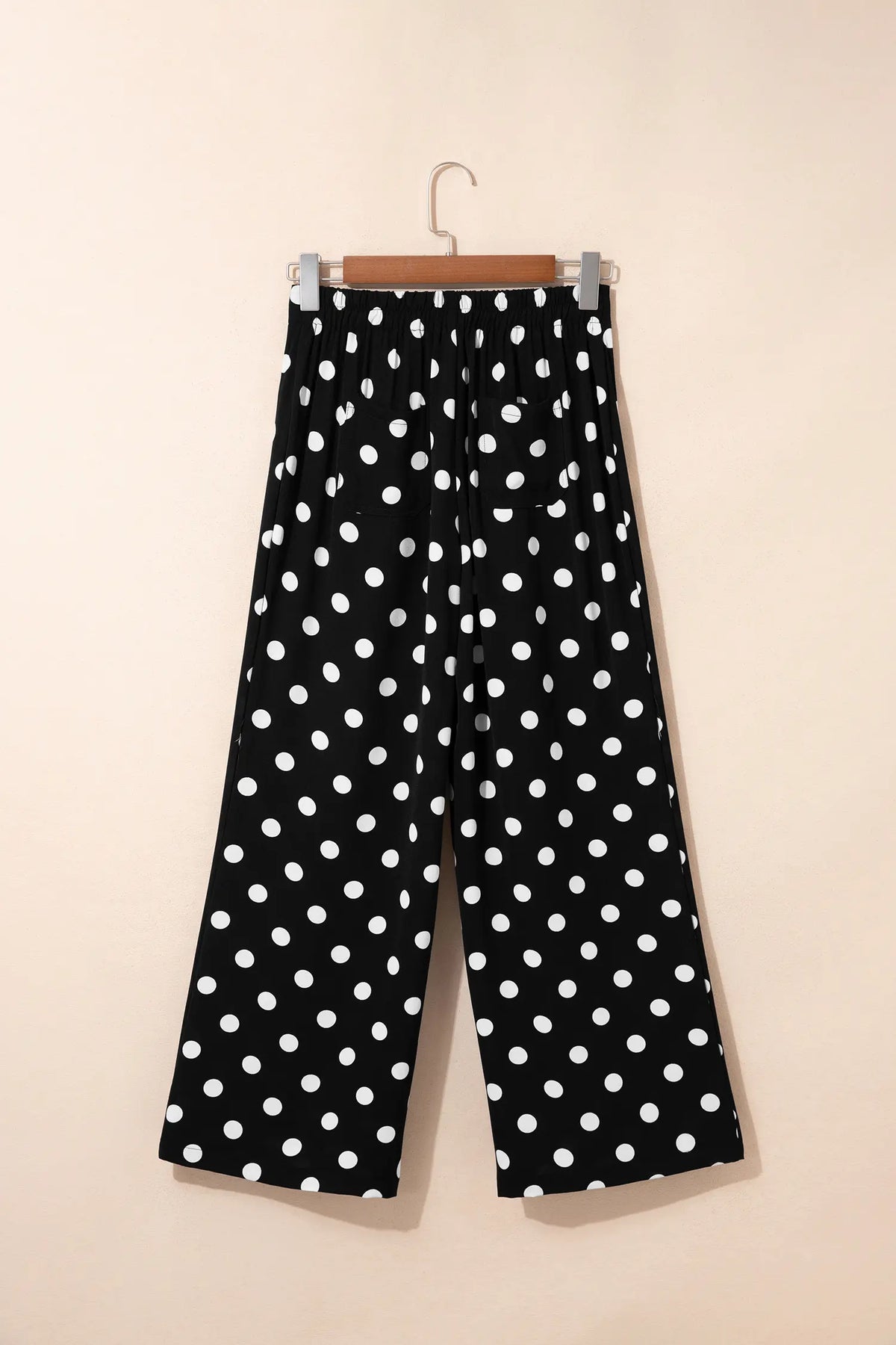 Sky Blue Polka Dot Print Patched Pocket Mid-rise Straight Leg Pants – Light Blue