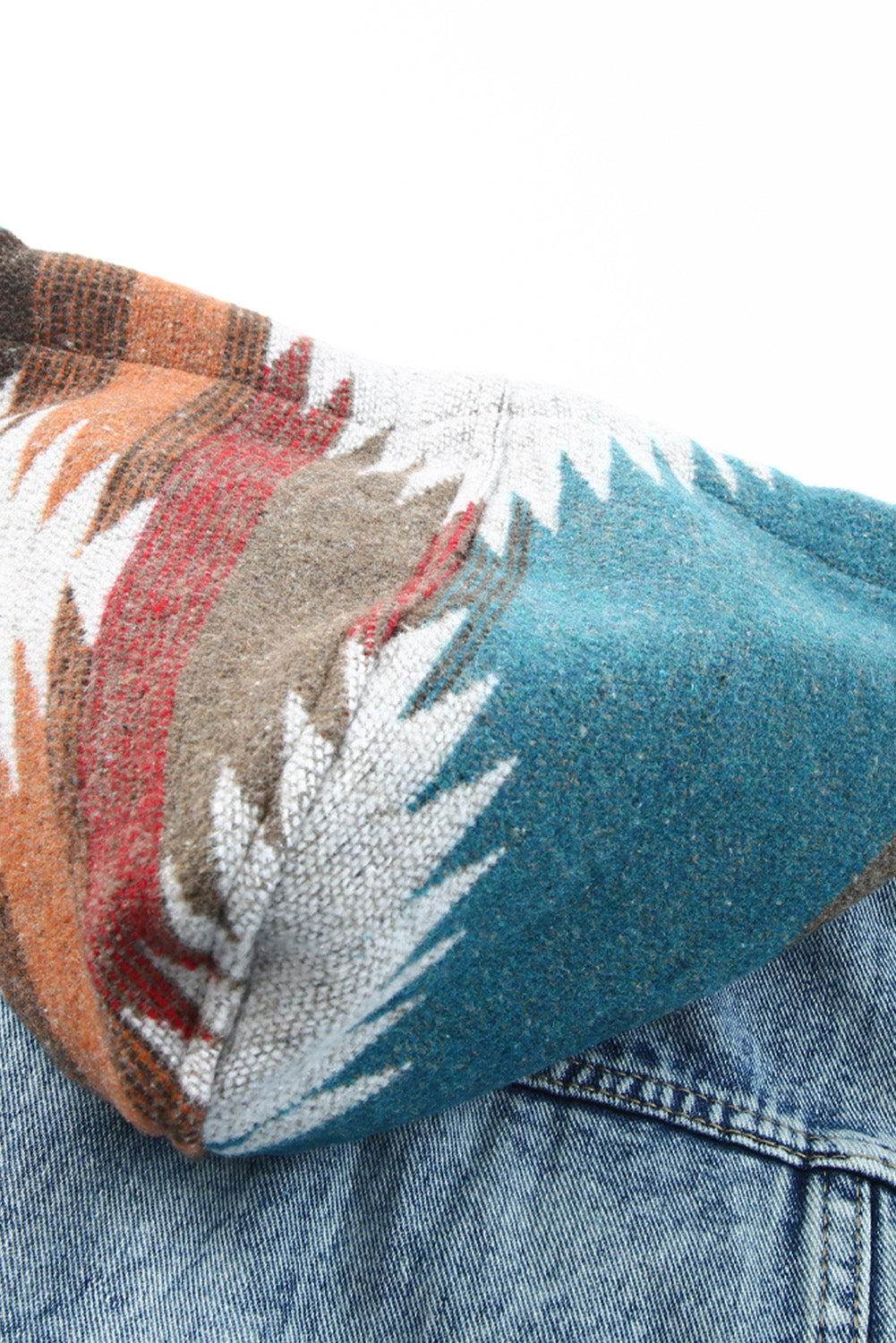 Multicolour Aztec Print Frayed Hem Denim Jacket eAura