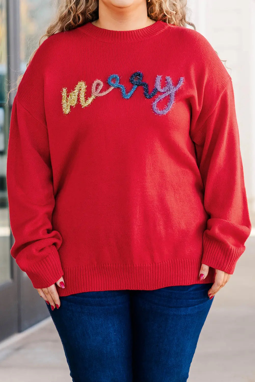 Tinsel merry Pattern Drop Shoulder Plus Size Sweater