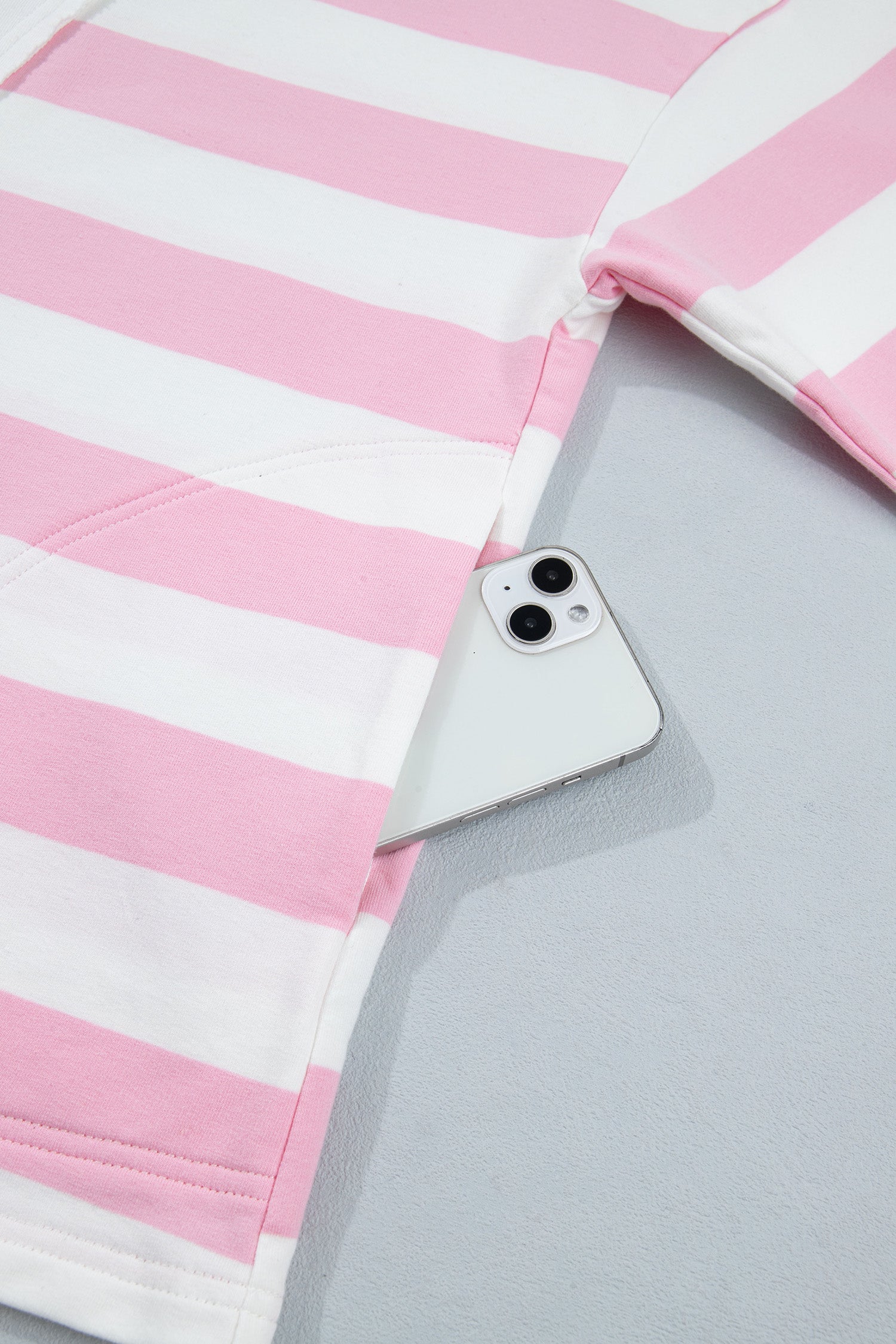 Patchwork Zipper Pullover Elastic Waist Shorts 2pcs Set – Pink Stripe