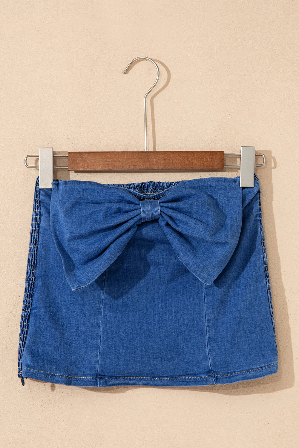 Sail Blue Vintage Bow Front Smocked Back Denim Tube Top eAura