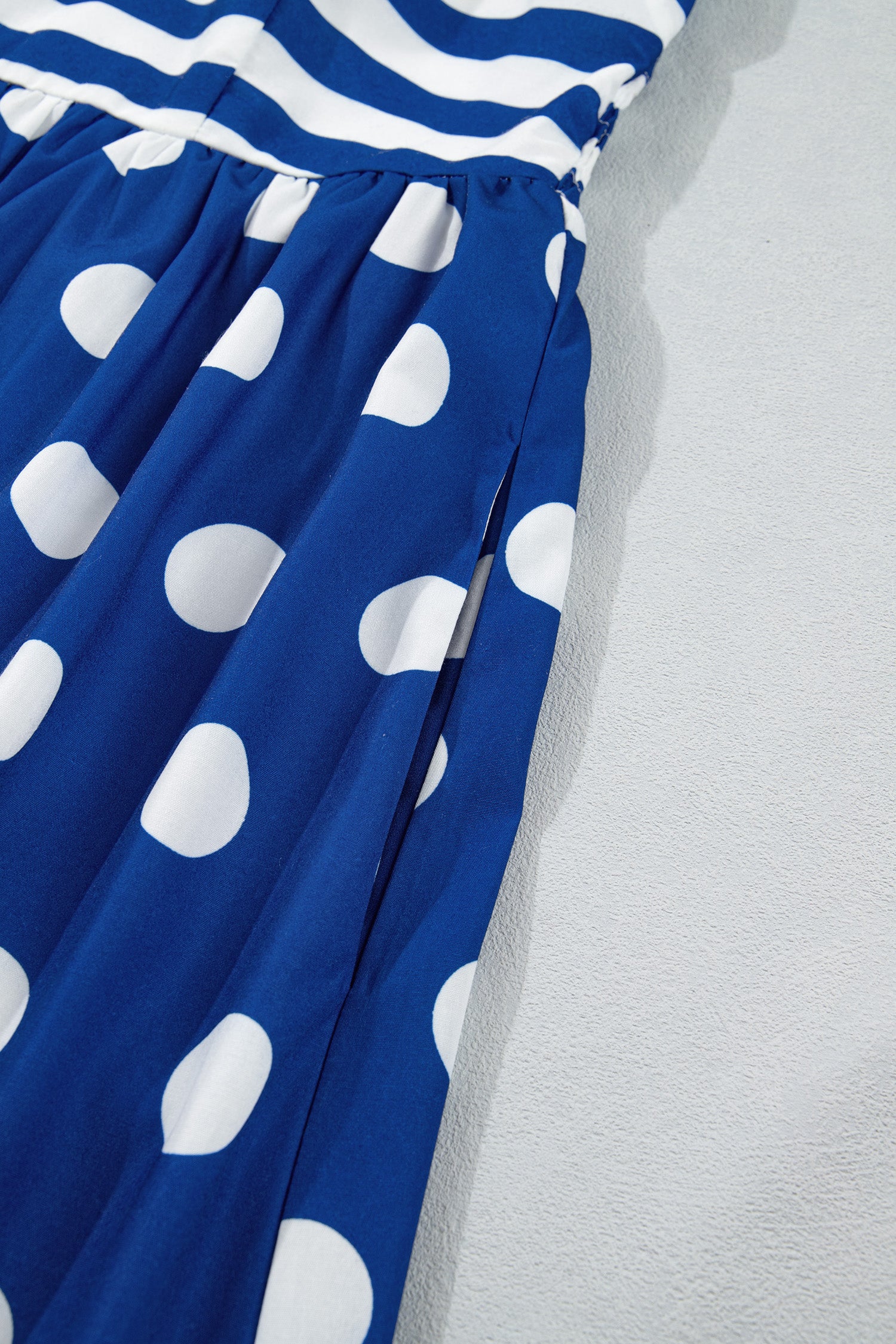 Striped Polka Dot Patchwork Maxi Dress – Blue