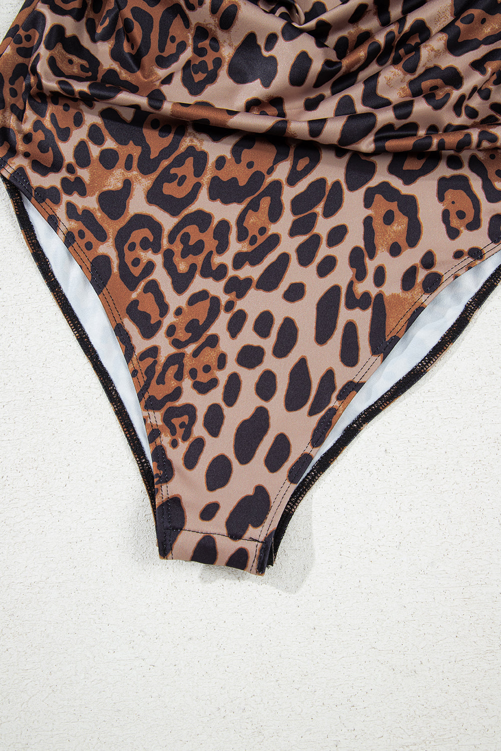 Brown Spaghetti Straps Ruched Leopard Bodysuit eAura