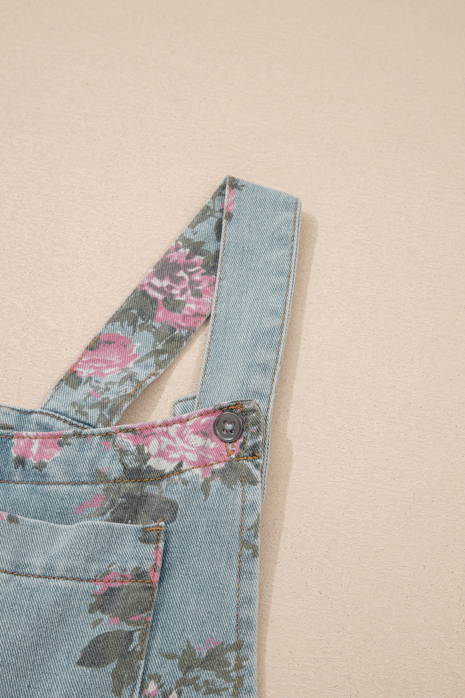 Floral Print Pleated Wide Leg Denim Jumpsuit – High Waist