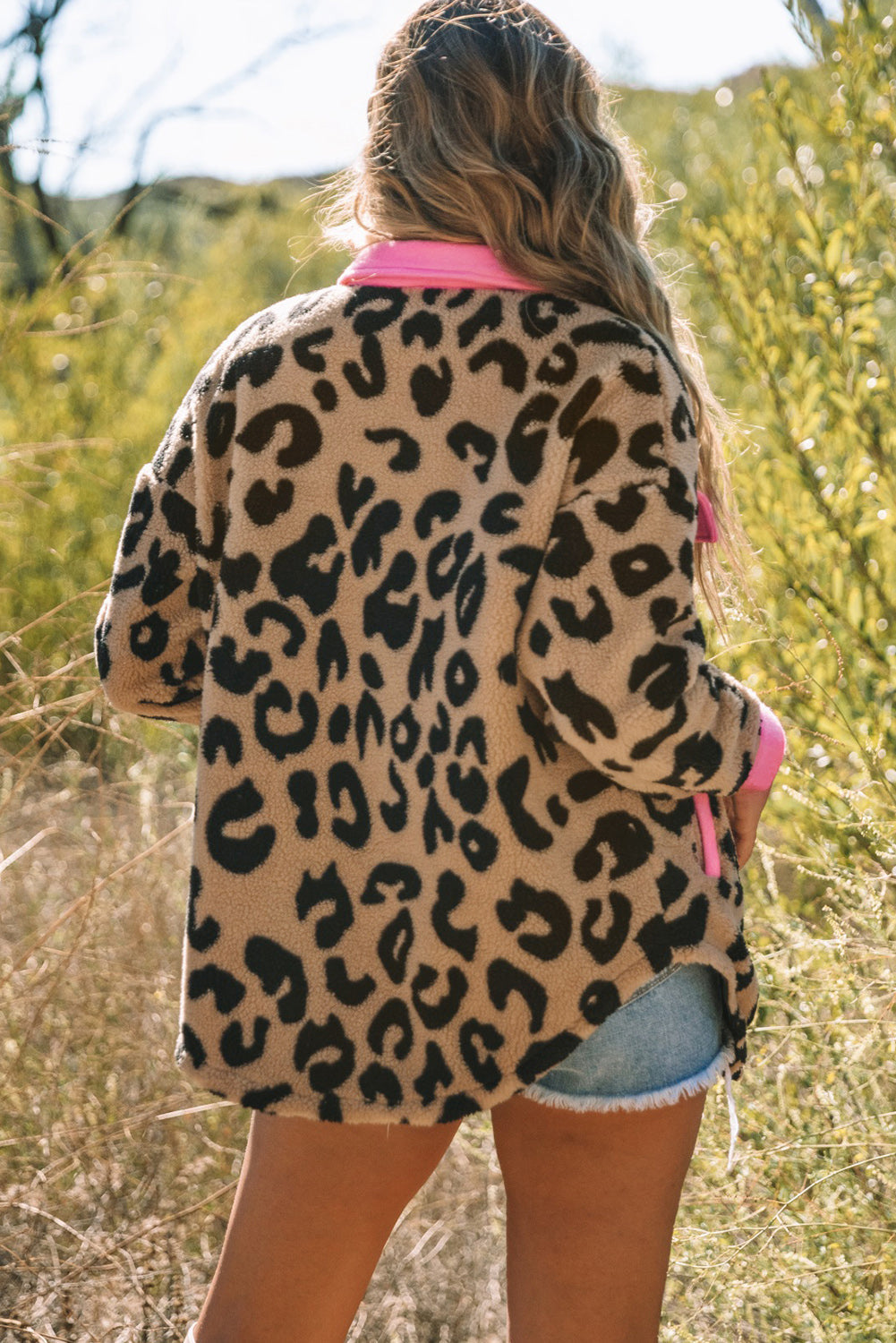 Black Contrast Trimmed Leopard Teddy Shacket BB Fashion Outlet