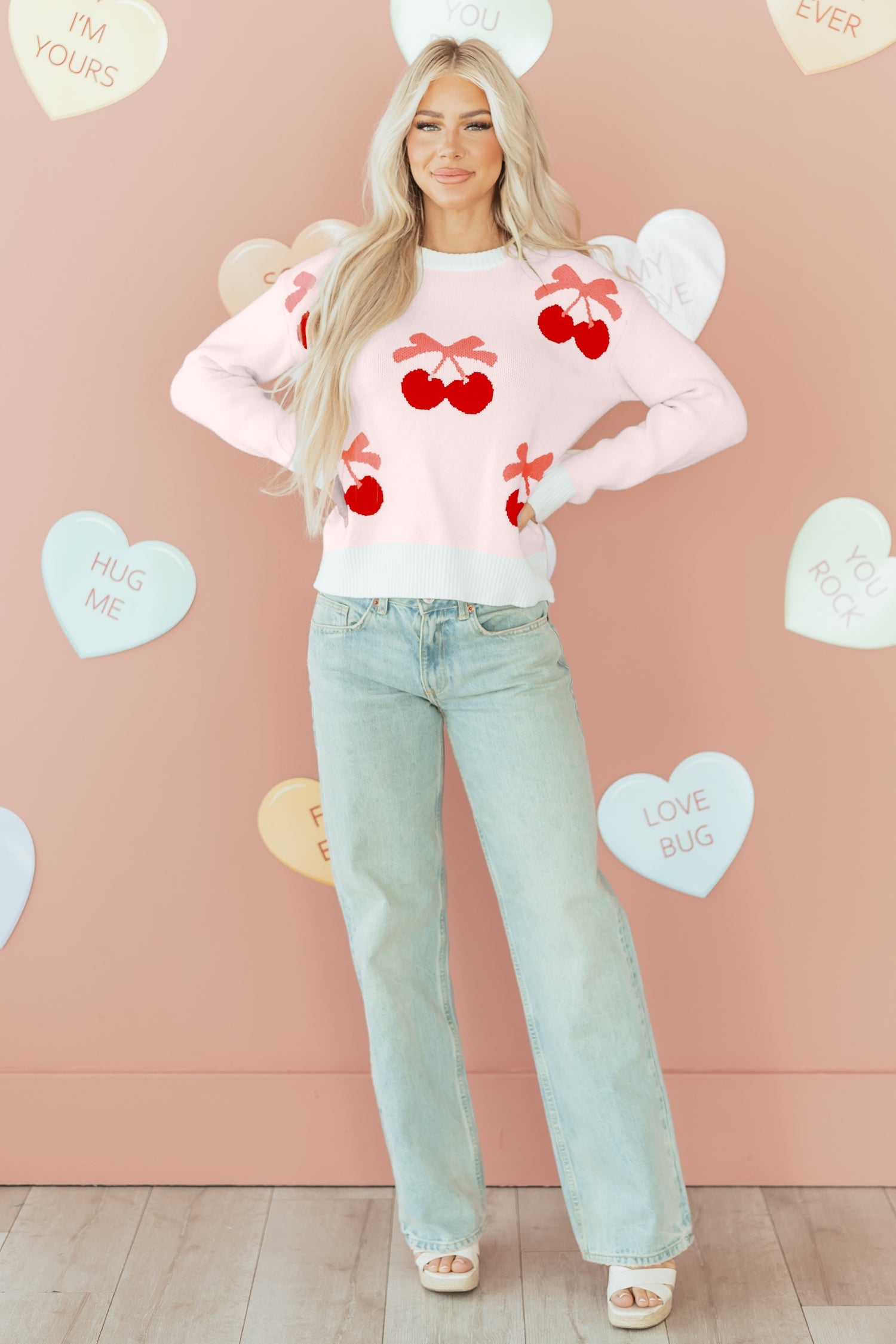 Cherry Pattern Drop Shoulder Sweater - Sweaters & Cardigans/Sweaters