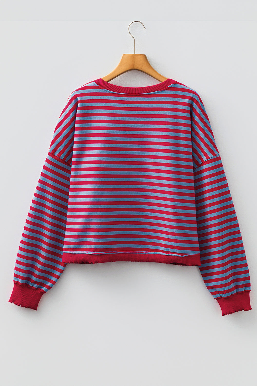 Striped Exposed Seam Contrast Ribbed Trim Boxy Sweatshirt - eAura