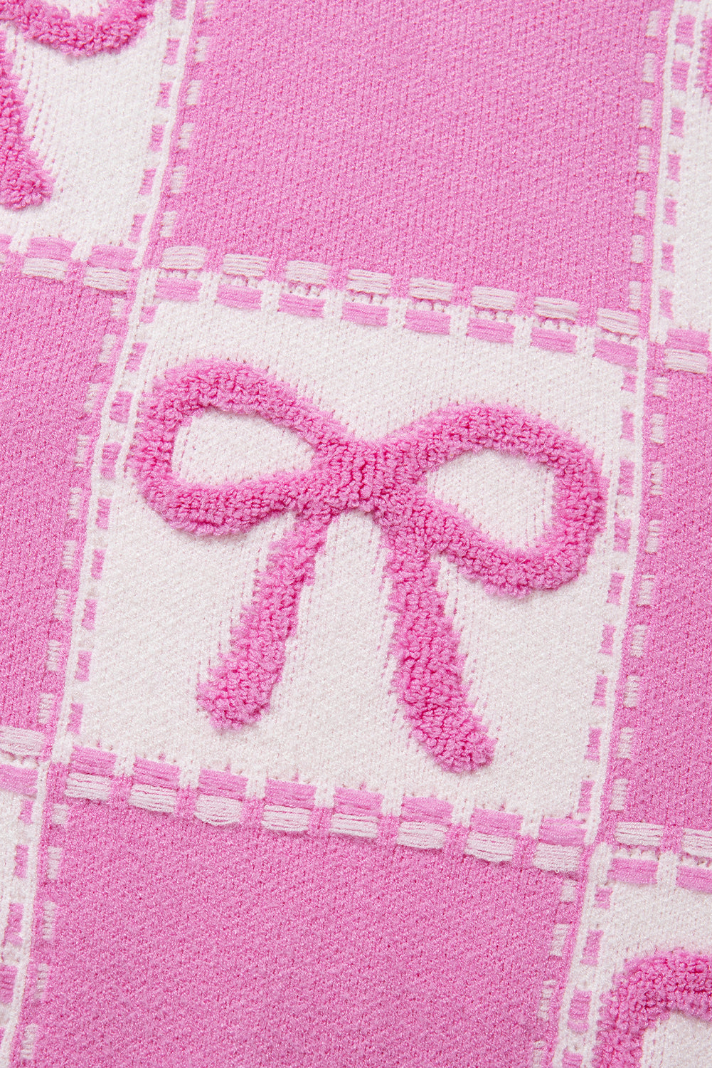 Pink Bow Knot Two Tone Checkered Crew Neck Sweater eAura