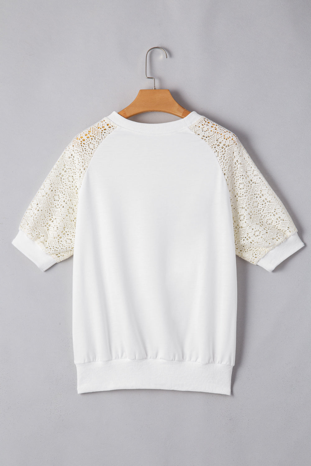 White Lace Crochet Short Sleeve Round Neck T Shirt - eAura