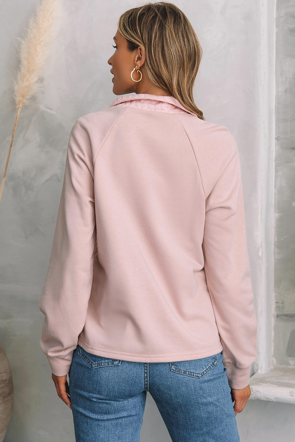 Pale Chestnut Textured Quarter Zip Raglan Sleeve Sweatshirt eAura