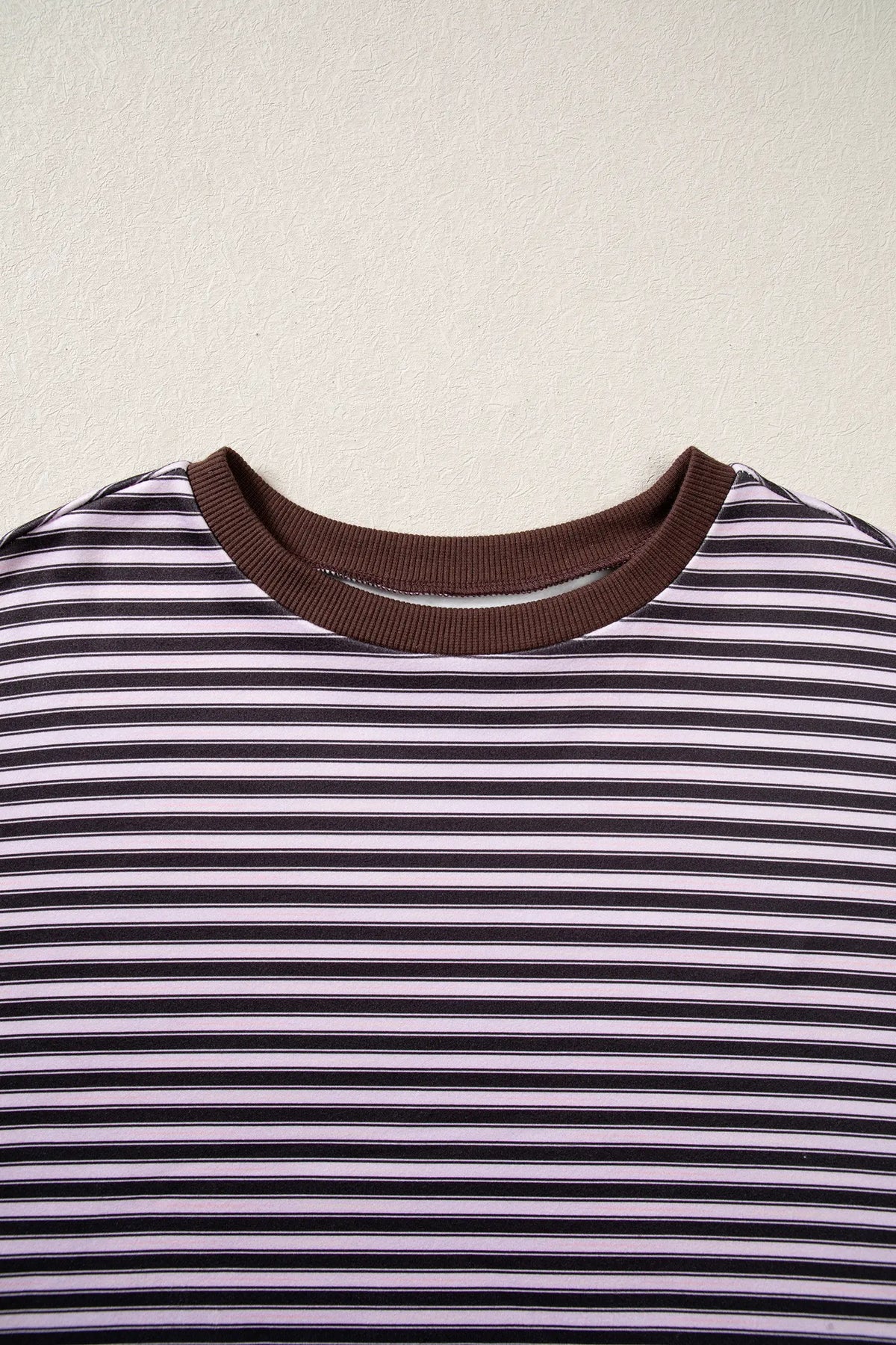 Brown Stripe Long Sleeve Oversized Top Pocketed Casual Shorts Two Piece Set
