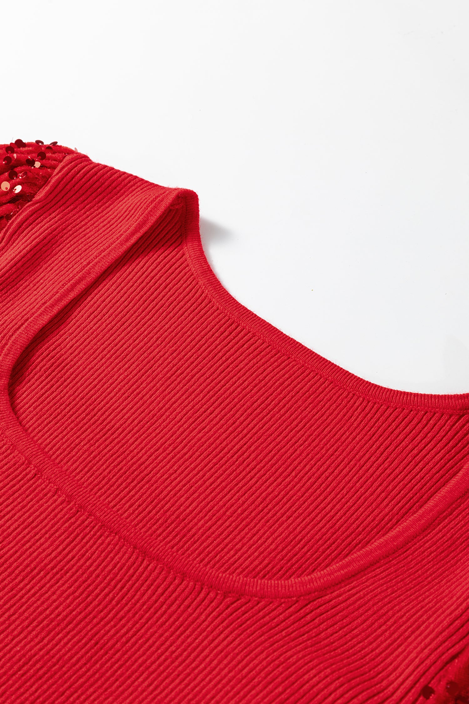 Sequin Sleeve Patchwork Rib Knit Square Neck Holiday Sweater