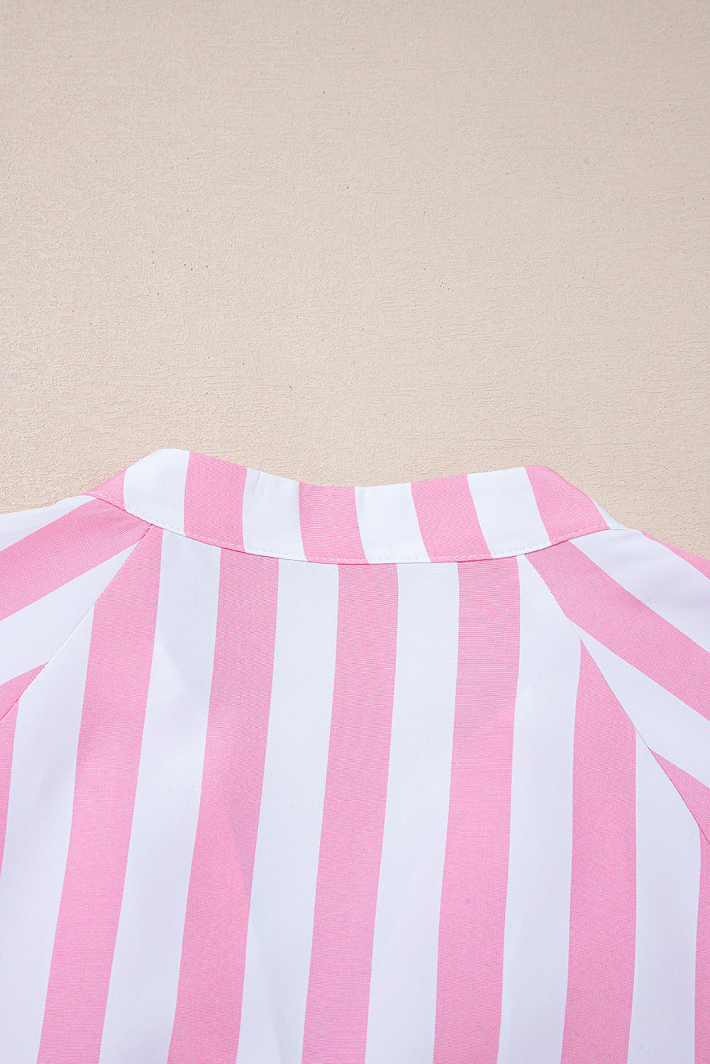 Stripe Split Neck Button Decor Front Puff Sleeve Blouse - eAura