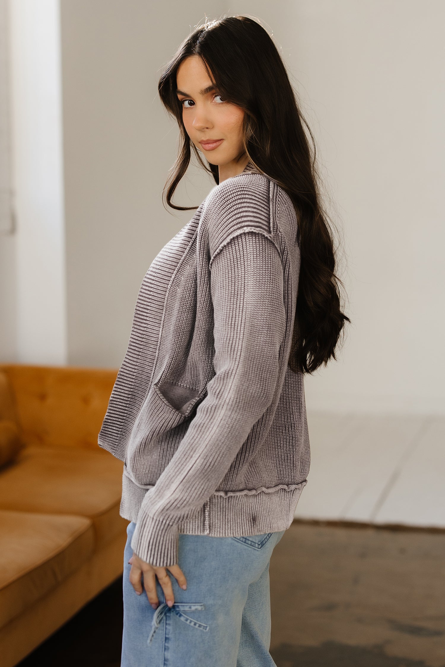 Mineral Wash Exposed Seam Patchwork Knit Open Sweater Cardigan - Sweaters & Cardigans/Cardigans