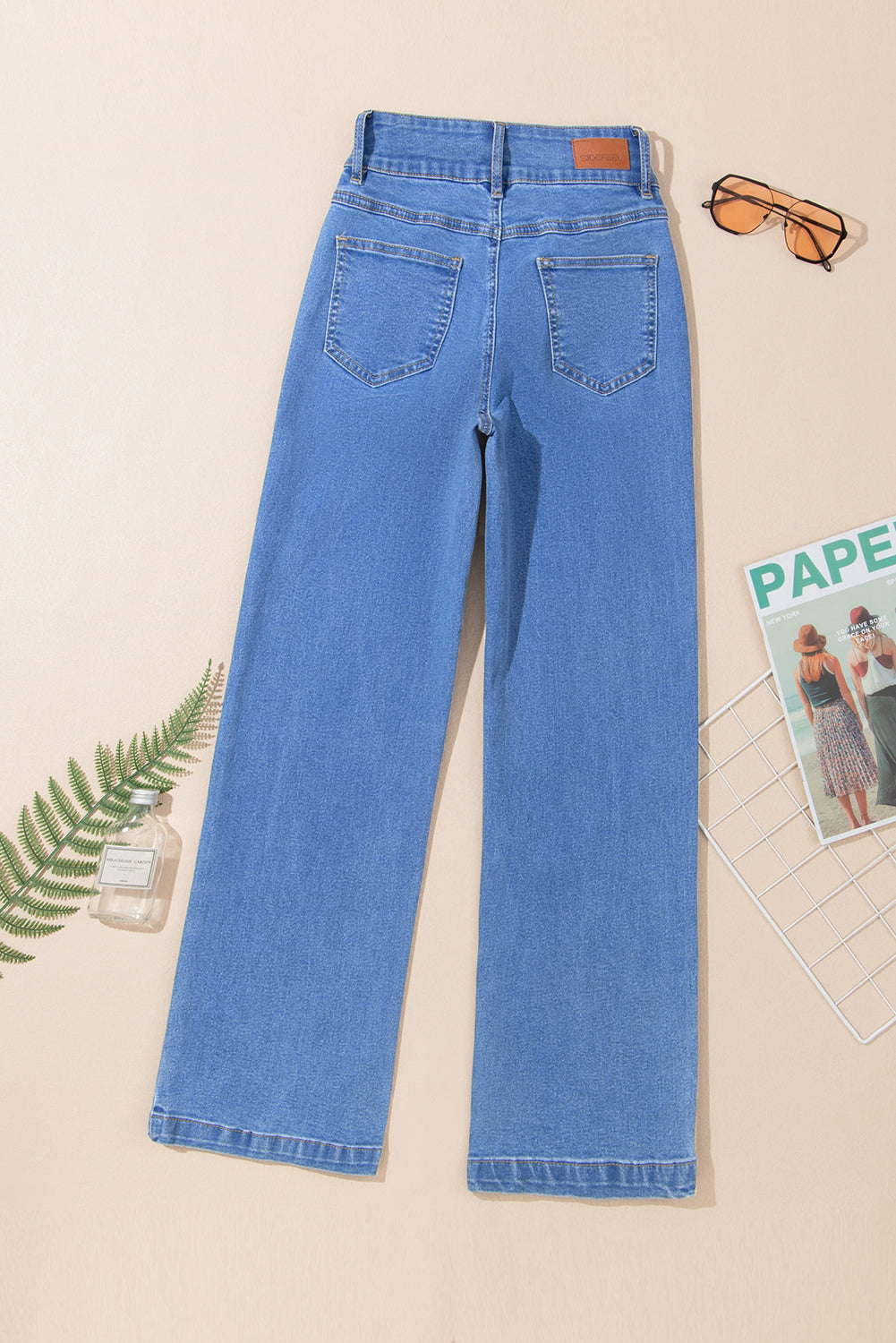 Double Button High Rise Straight Leg Jeans - eAura