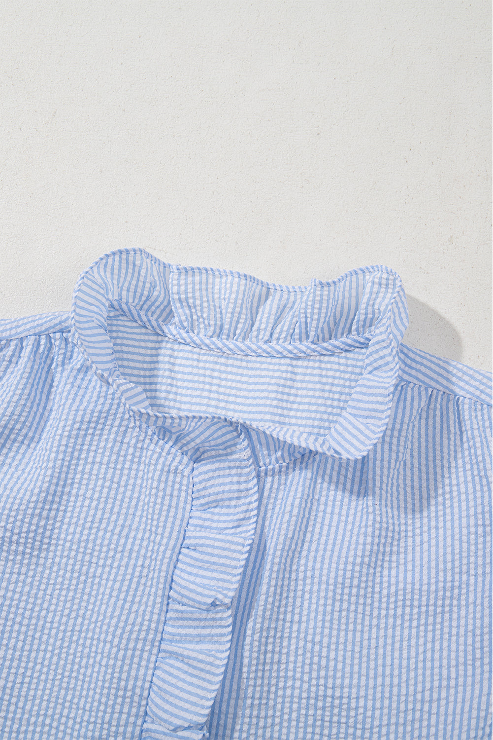 Striped Ruffle Short Bubble Sleeve Shirt eAura