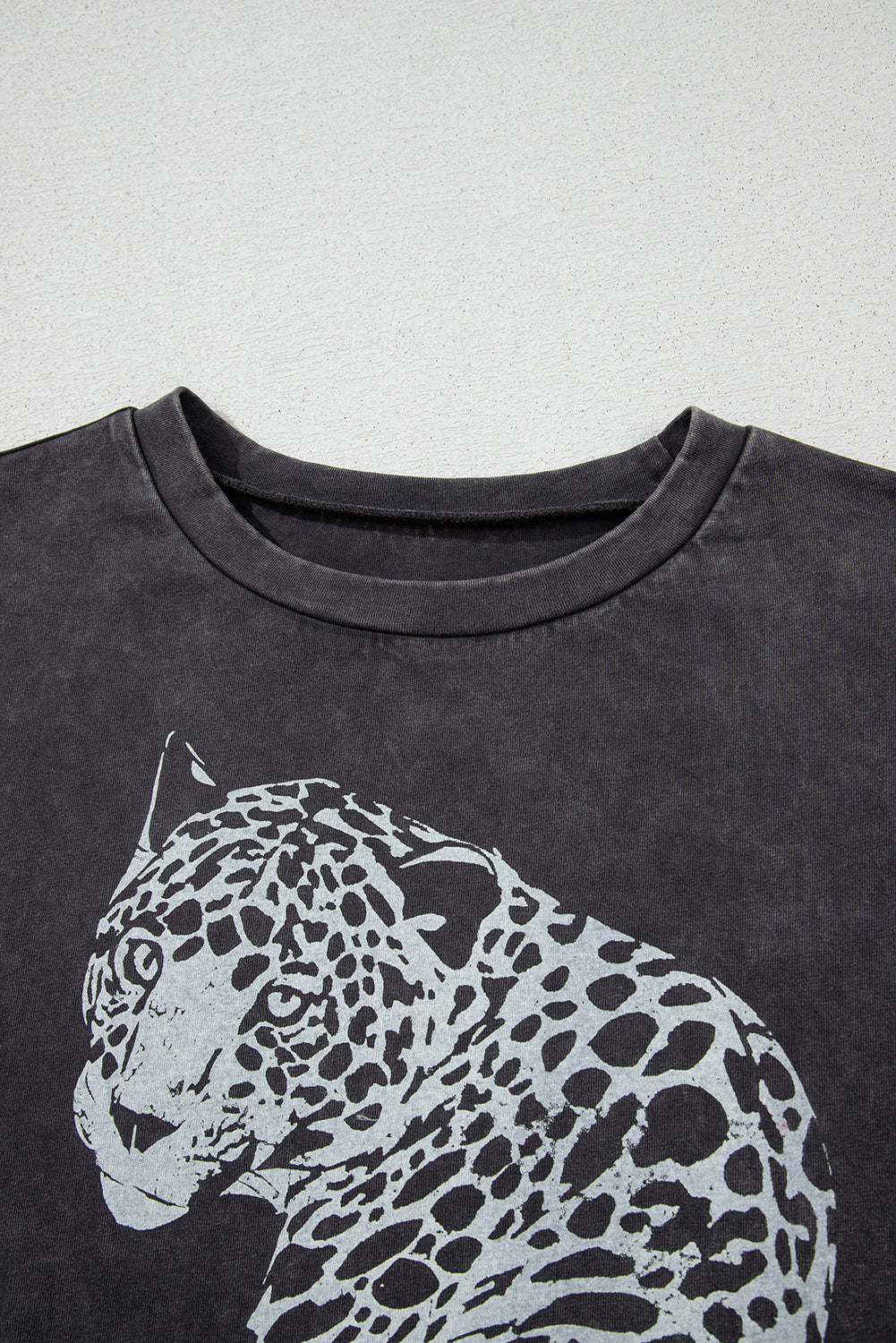 Medium Grey Vintage Cheetah Printed Mineral Wash Graphic Tee eAura