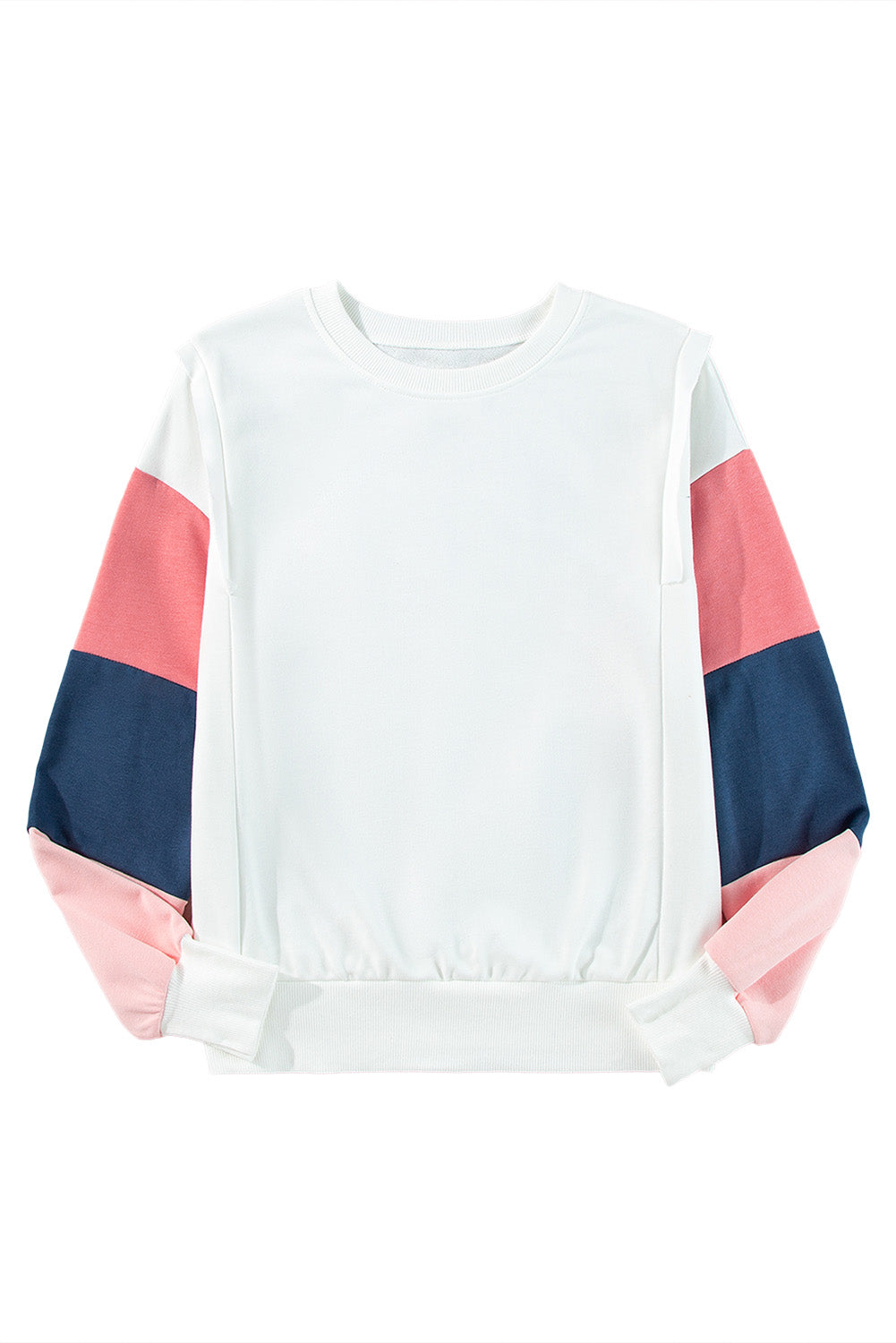 White Color Block Sleeve Ribbed Trim Long Sleeve Top BBs