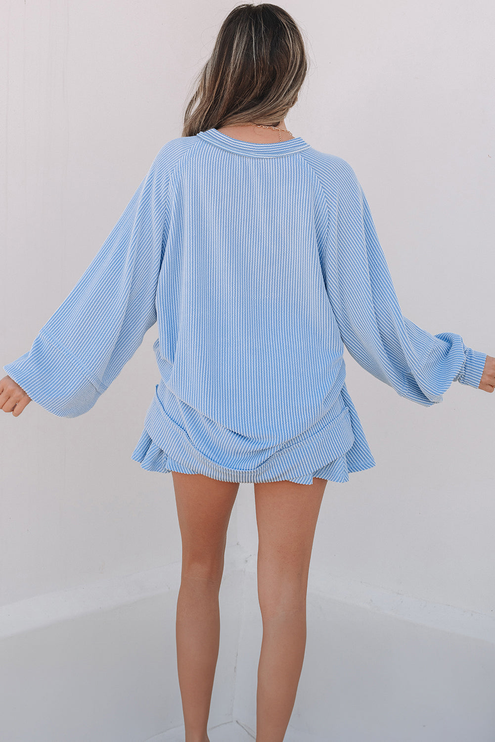 Soft Cord Lantern Sleeve Top & High Waist Ruffled Mini Skort Co-ord Dear-Lover Dropshipping