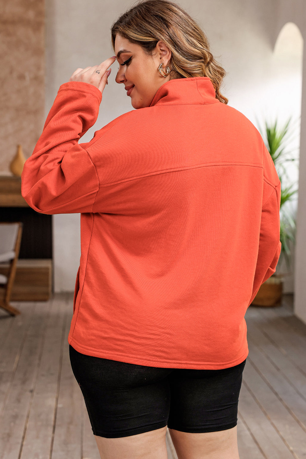 Orange O-ring Zipper Pocketed Plus Size Sweatshirt BB Fashion Outlet