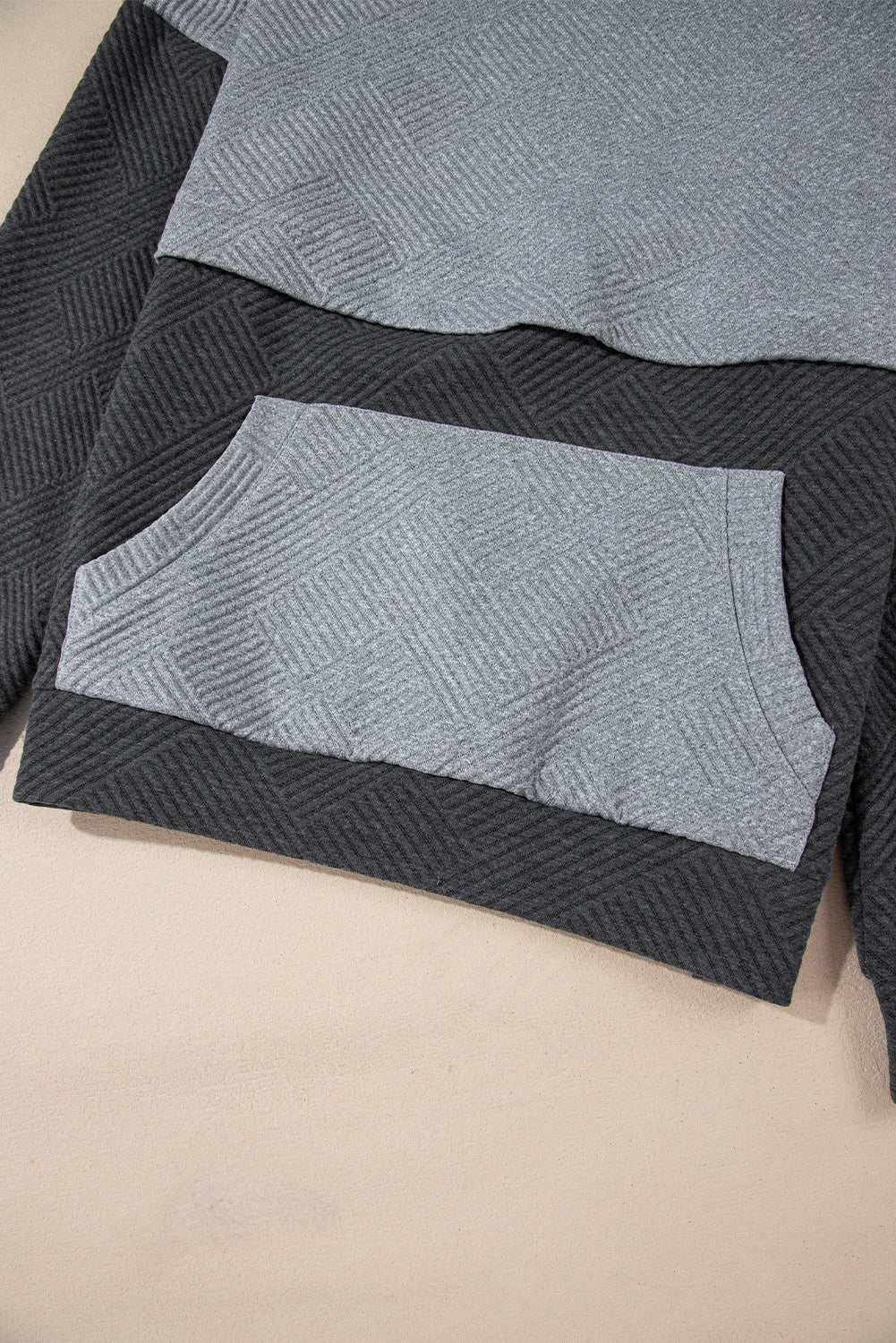Pink Textured Colour Block Kangaroo Pocket Drop Shoulder Hoodie eAura