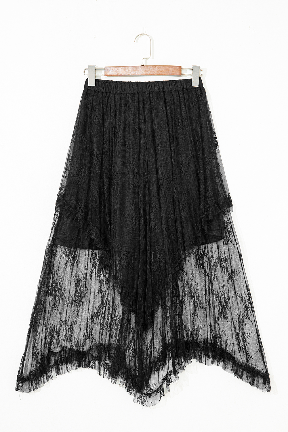 Black Lace Cascading Tiered High Waist Maxi Skirt - eAura