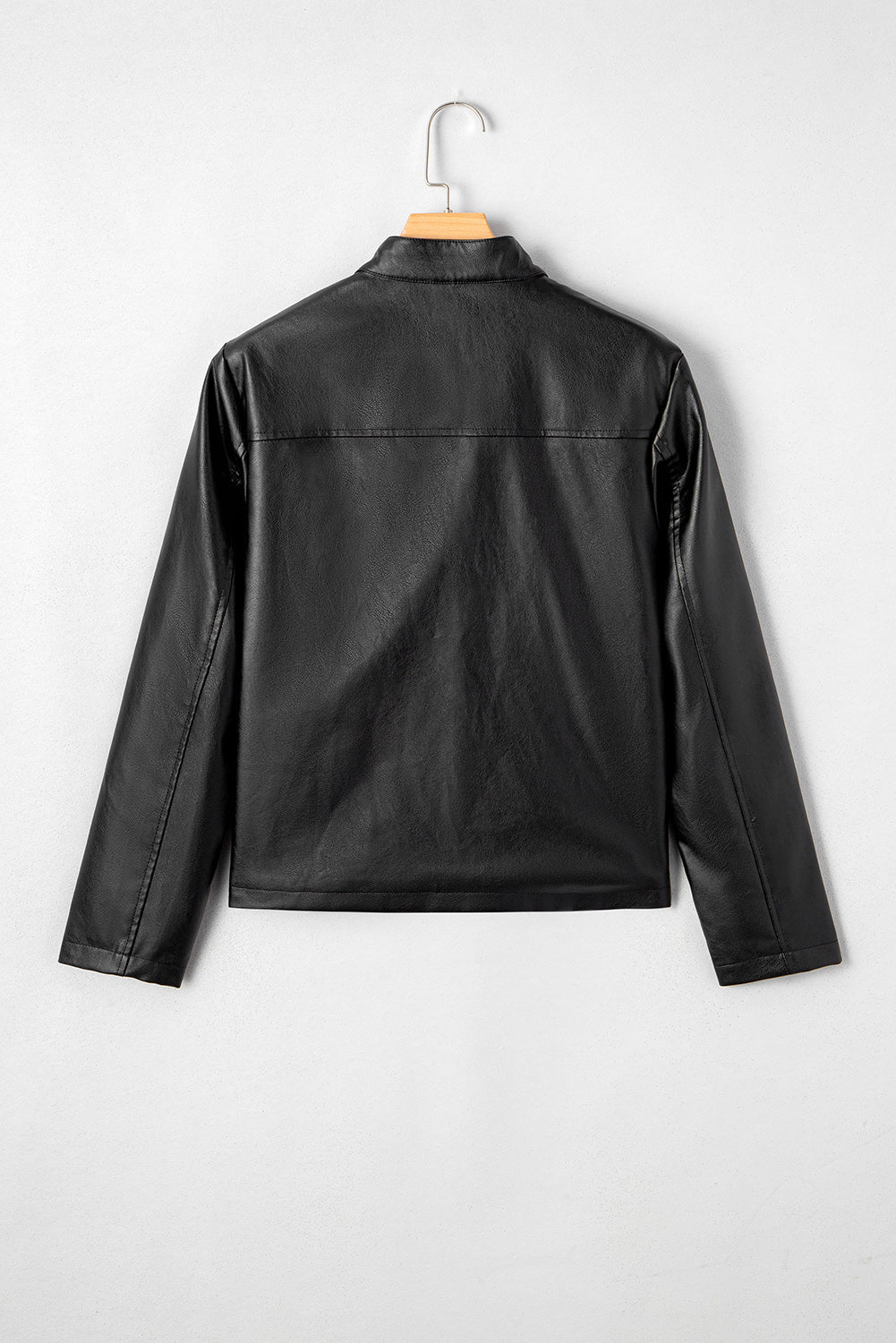 Black Faux Leather Buttoned Front Boxy Jacket eAura