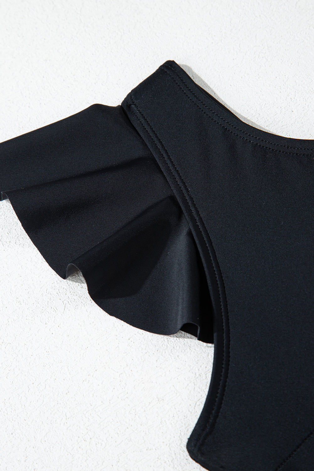 Black Asymmetric Ruffle Shoulder Pleated One Piece Swimsuit eAura