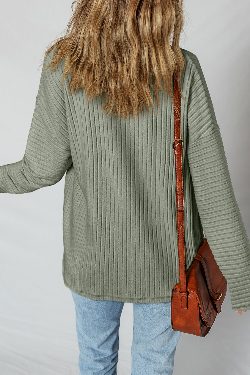 Green Thermal Ribbed Texture Drop Shoulder Button Up Shacket - eAura