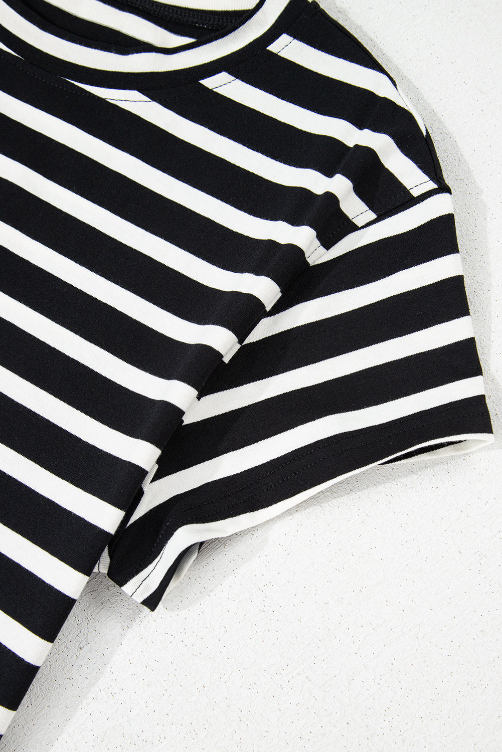 Black White Striped Short Sleeve Top and Shorts Set eAura