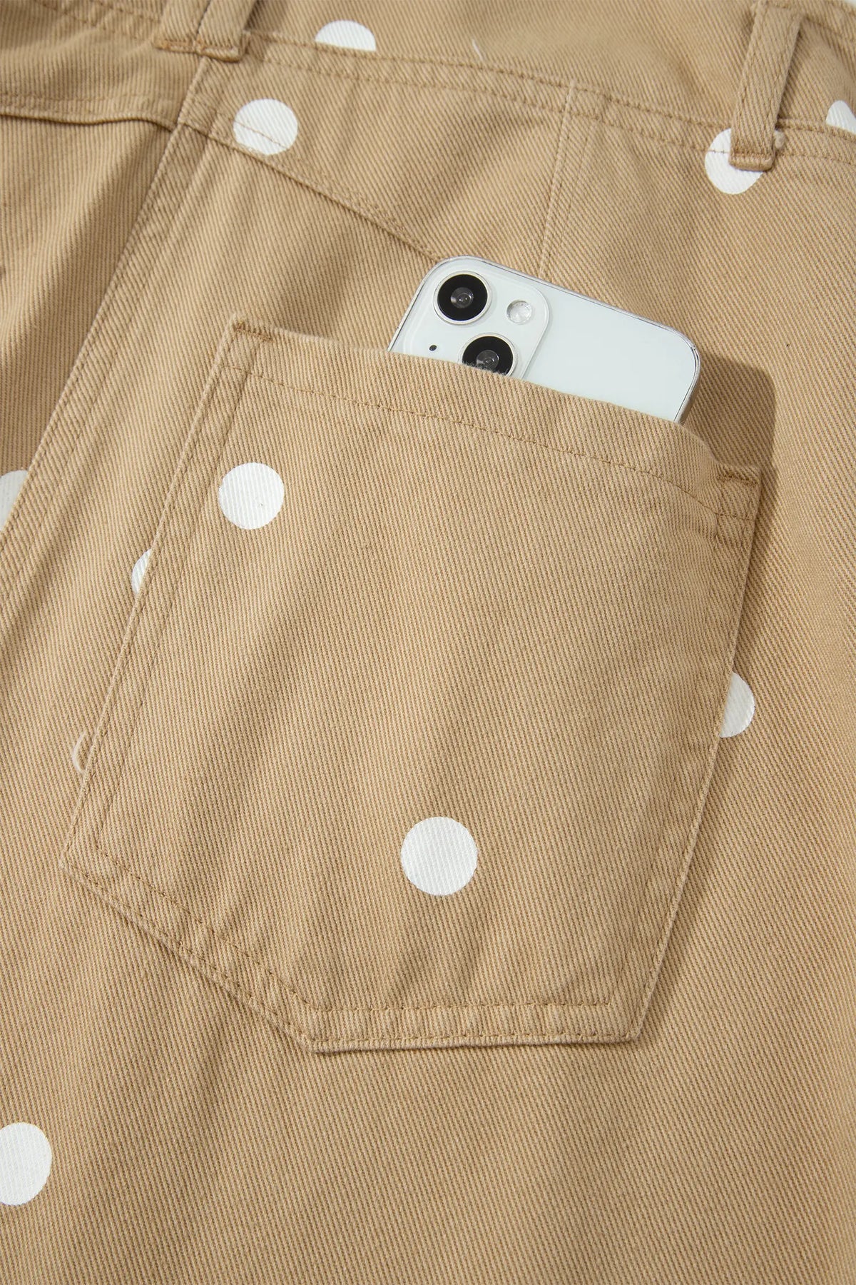 Polka Dot Print Bib Pocket Denim Barrel Overalls