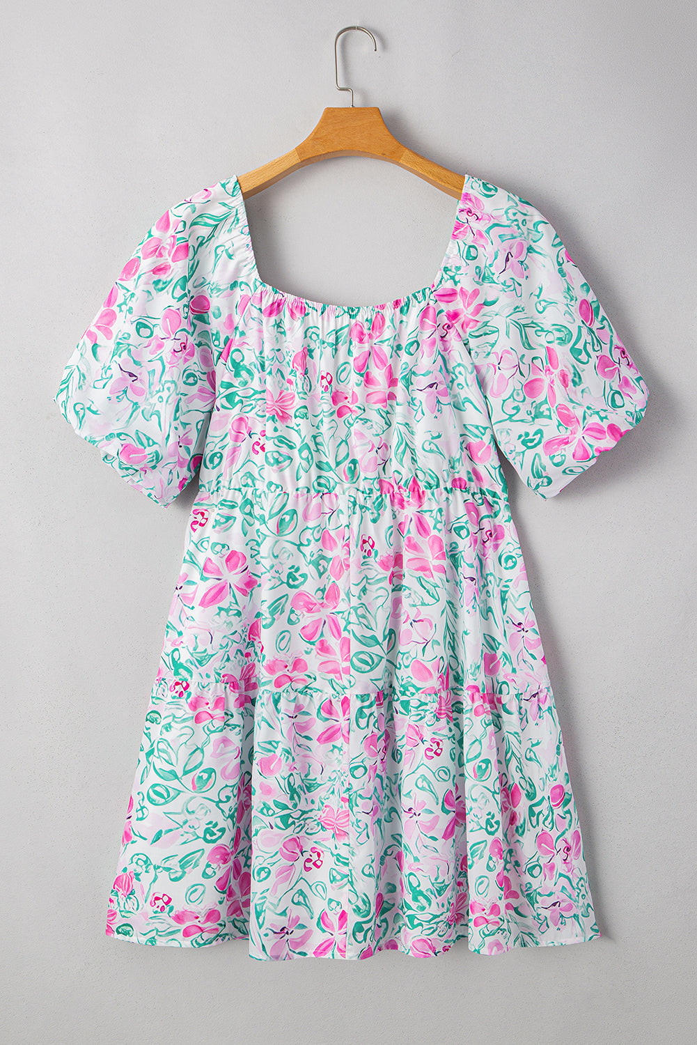 White Floral Print Ric-rac Trim Square Neck Plus Size Mini Dress BB Fashion Outlet