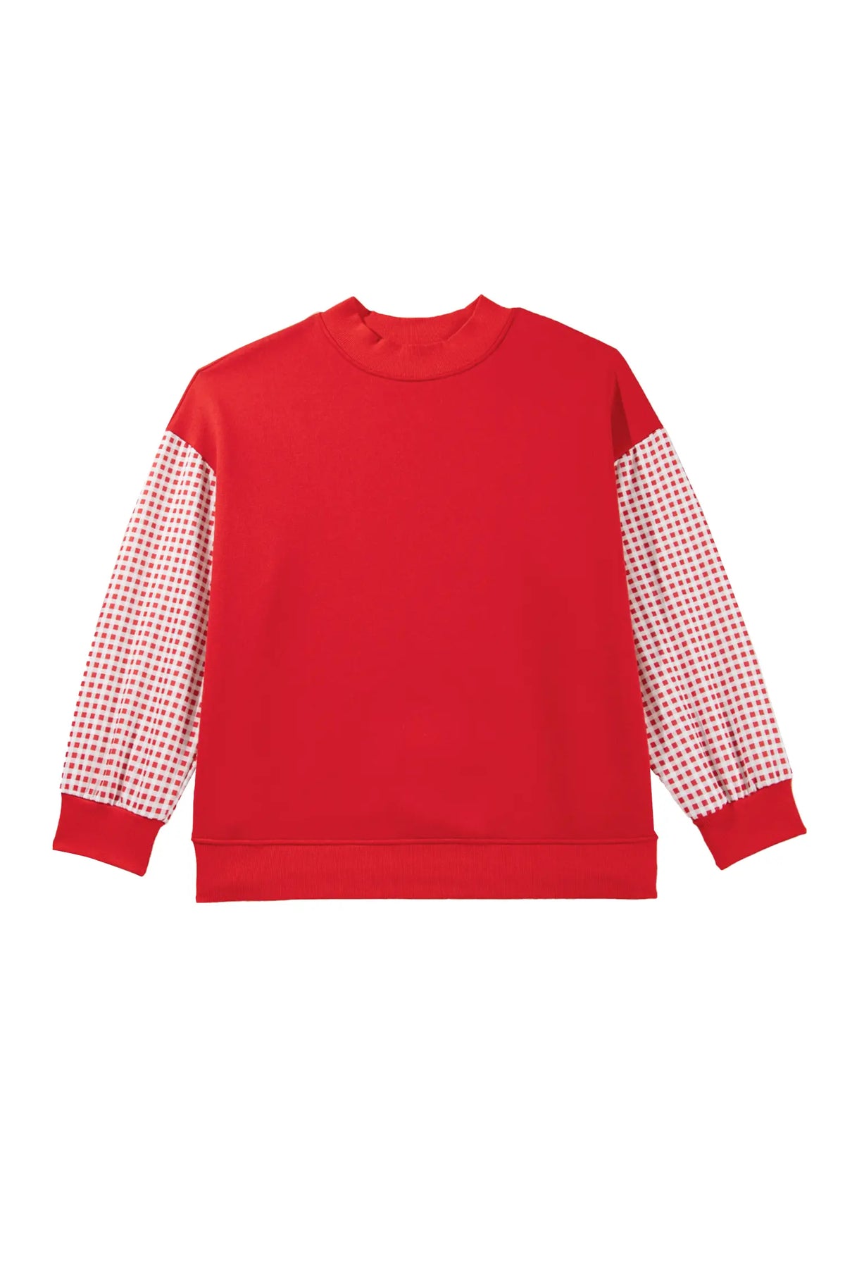 Patchwork Plaid Loose Fit Long Sleeve Plus Size Sweatshirt – Fiery Red